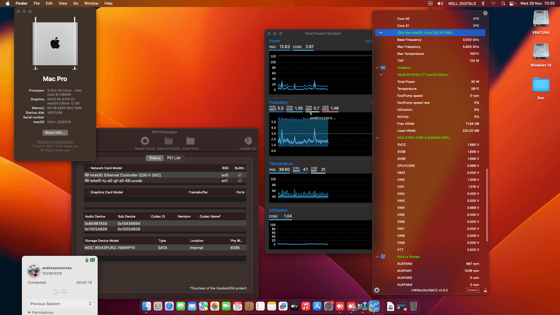 Success Hackintosh macOS Ventura 13.6.1 Build 22G313 in Asus ROG Strix Z790-E Gaming Wifi + Intel Core i9 13900K + Asus RX 6750 XT